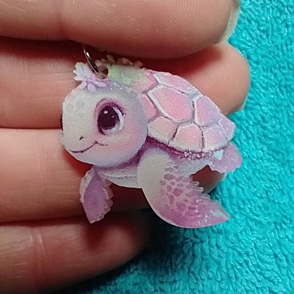 Cute pink purple flower floral turtle wire dangle earrings - Picture 1 of 3